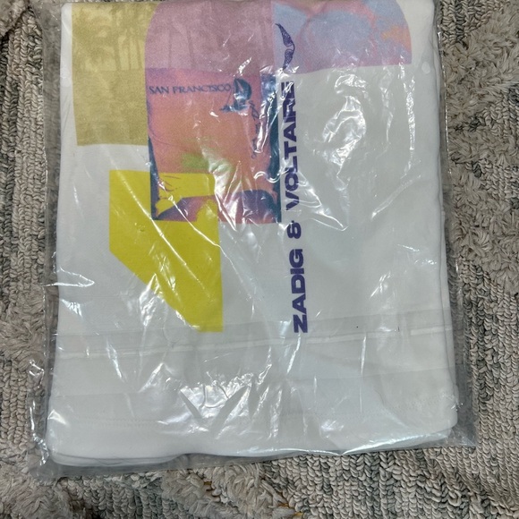 Zadig & Voltaire White Bow Mo Terry Palmier Graphic Short Sleeve Crewneck Tee M - Picture 6 of 6